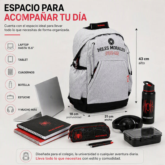 Mochila Chenson Miles Morales Hood Gris | Escolar y Casual