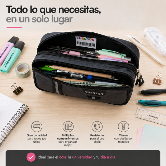 Lapicera Gris Chenson Chey26 | Doble Compartimento y Organización