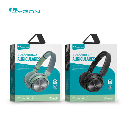 LYZON BT-660 Audífonos Inalámbricos De Diadema Multifunción Bluetooth, SD,  Cable Aux, Radio FH, duración 20 horas (Caja 40 piezas surtida)
