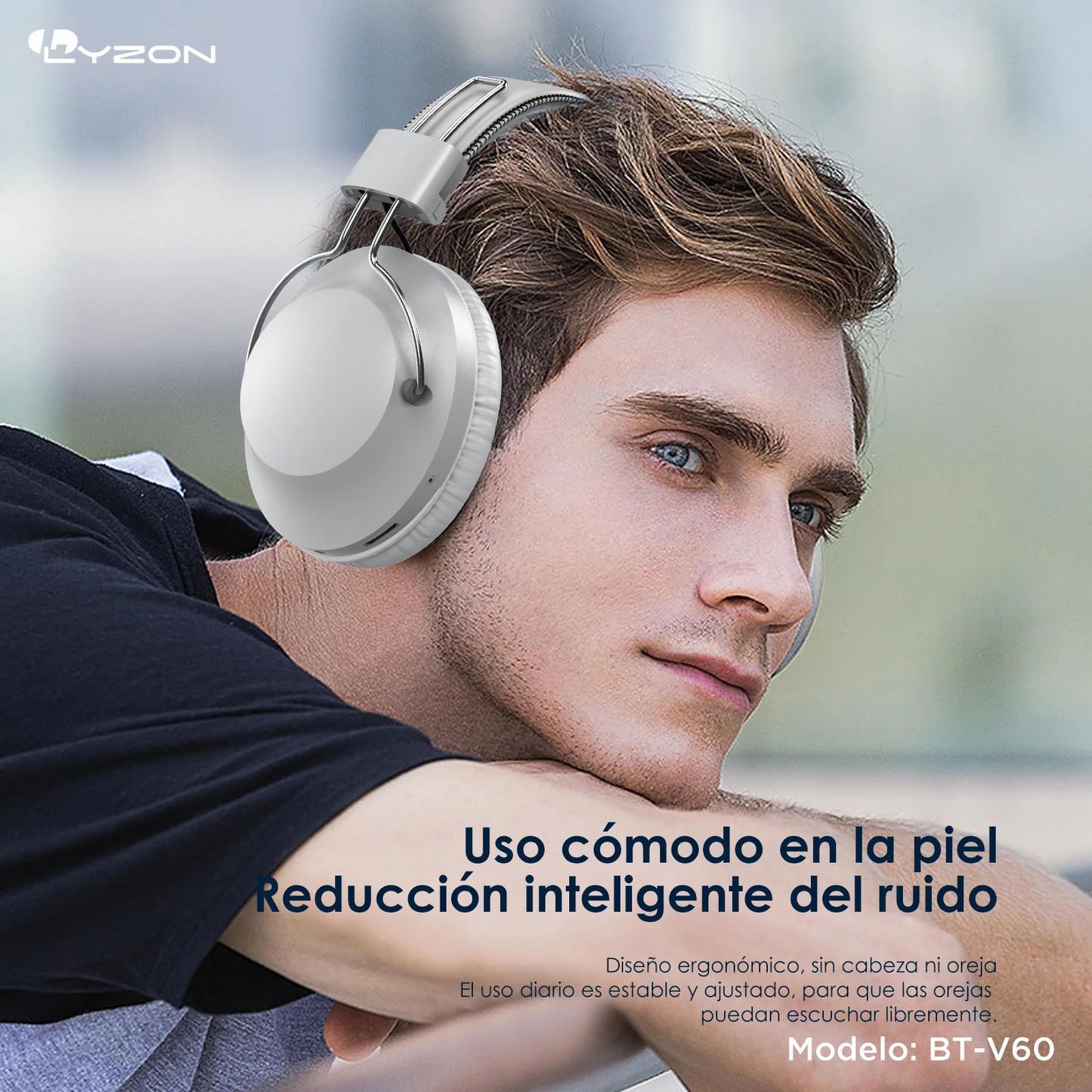 LYZON BT-V60 Audifonos inalambricos Diadema, Cancelación de Ruido, Auriculares inalámbricos, HiFi Sonido Estéreo, Micrófono Incorporado, Compatible con Tarjeta TF y Radio FM, hasta 50 Horas, Negro