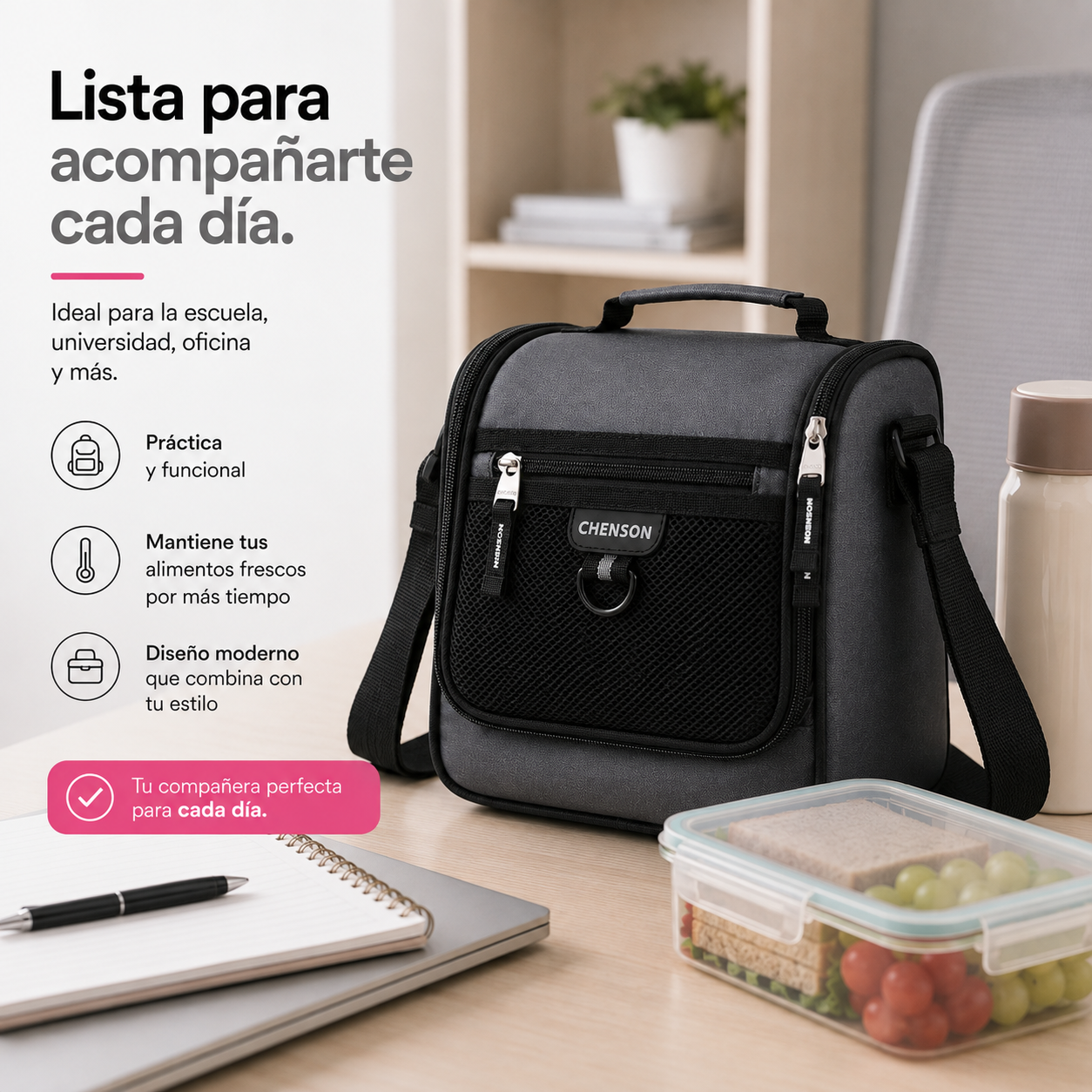 Lonchera Gris Chenson Chey26 | Térmica, Práctica y Compacta