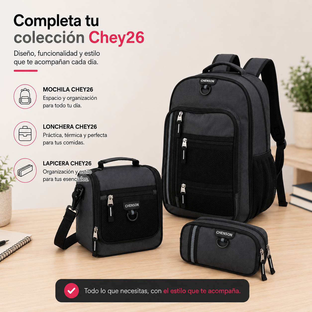 Lonchera Gris Chenson Chey26 | Térmica, Práctica y Compacta