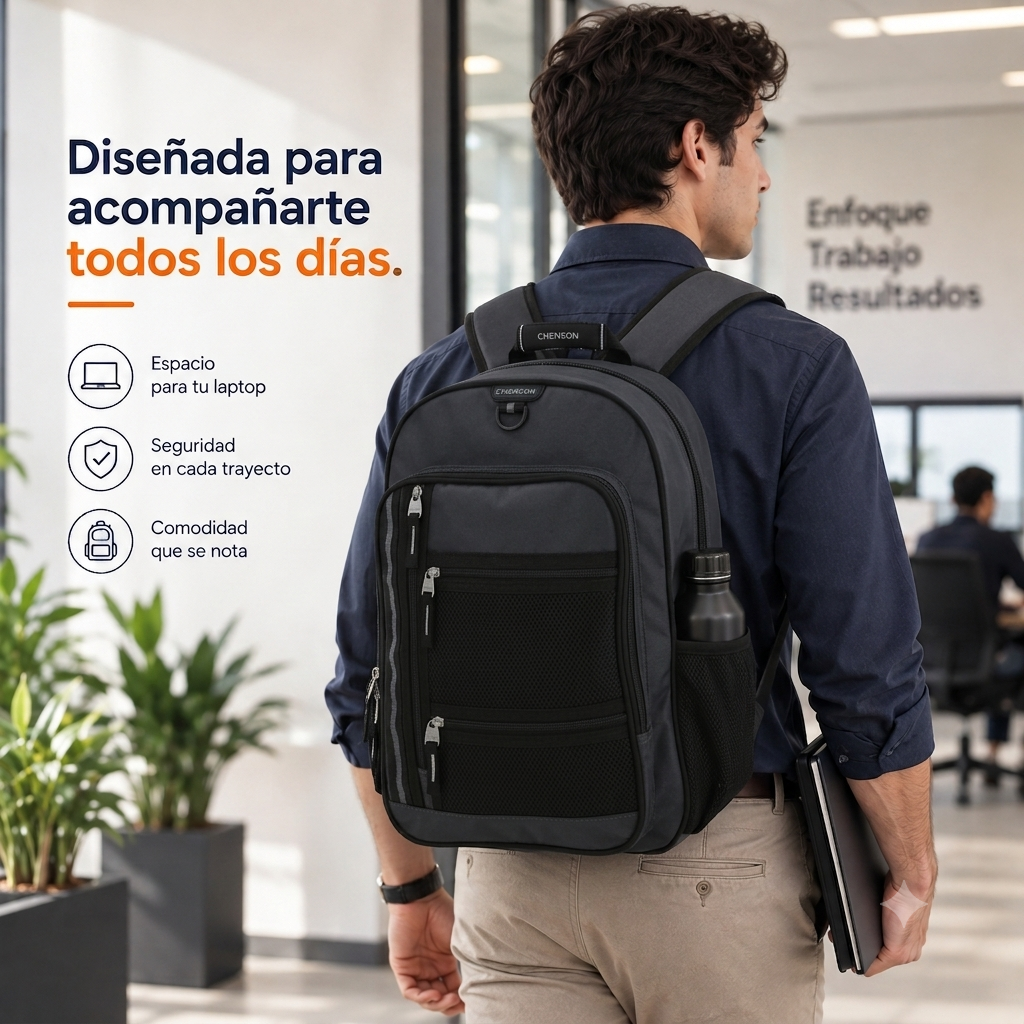 Mochila Gris Chenson Chey26 | Porta Lap & Tablet 10" | Amplio Espacio y Organización