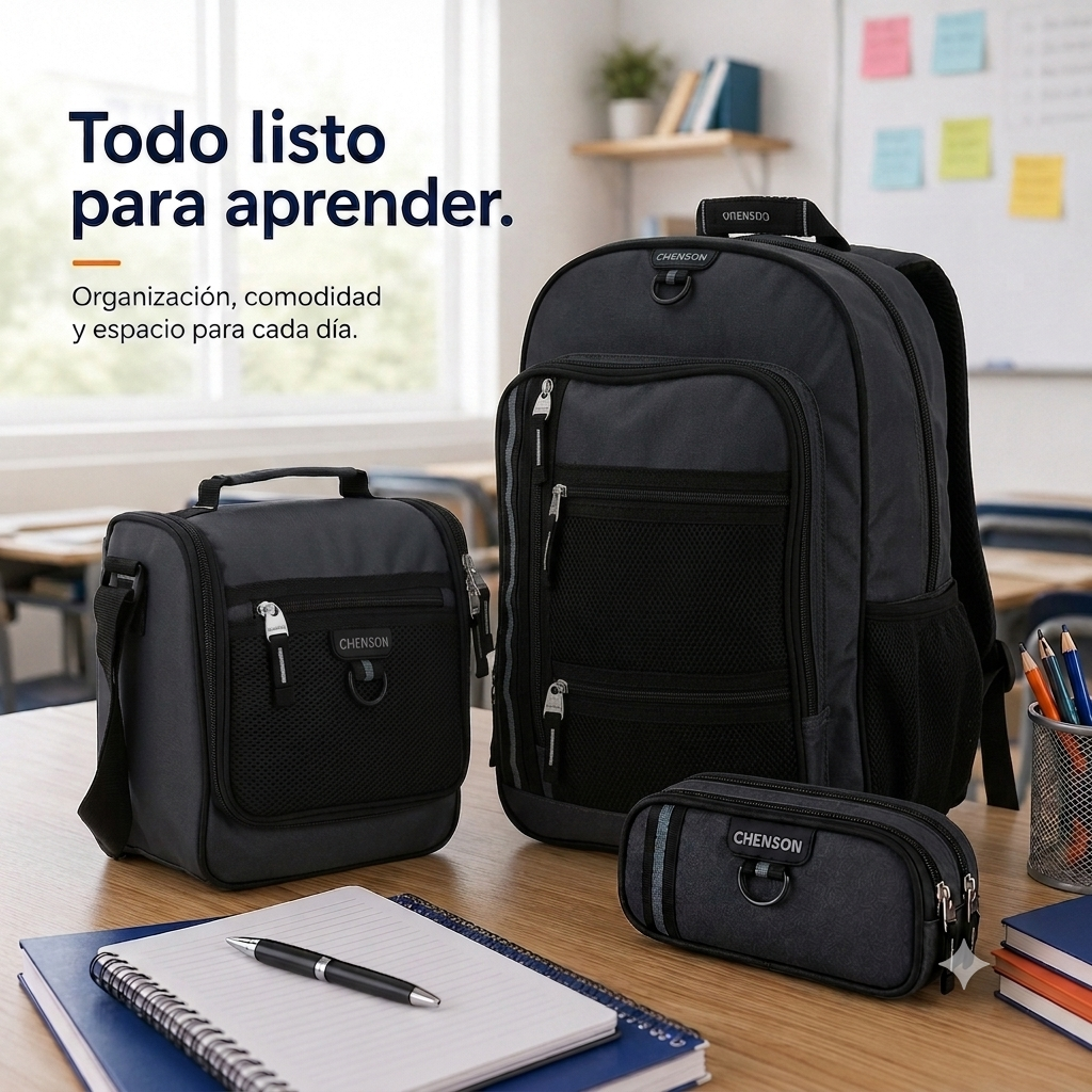 Mochila Gris Chenson Chey26 | Porta Lap & Tablet 10" | Amplio Espacio y Organización