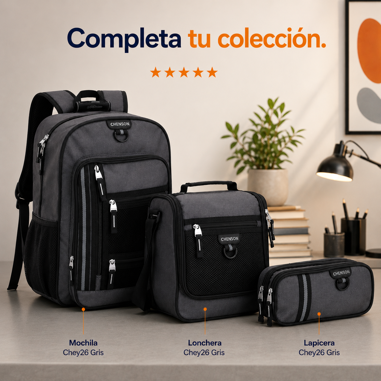 Mochila Gris Chenson Chey26 | Porta Lap & Tablet 10" | Amplio Espacio y Organización