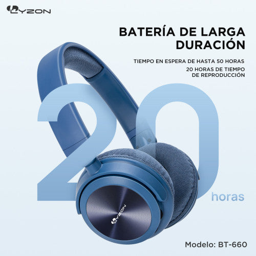 LYZON BT-660 Audífonos Inalámbricos De Diadema Multifunción Bluetooth, SD,  Cable Aux, Radio FH, duración 20 horas (Caja 40 piezas surtida)