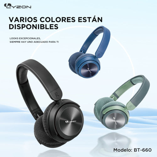 LYZON BT-660 Audífonos Inalámbricos De Diadema Multifunción Bluetooth, SD,  Cable Aux, Radio FH, duración 20 horas (Caja 40 piezas surtida)