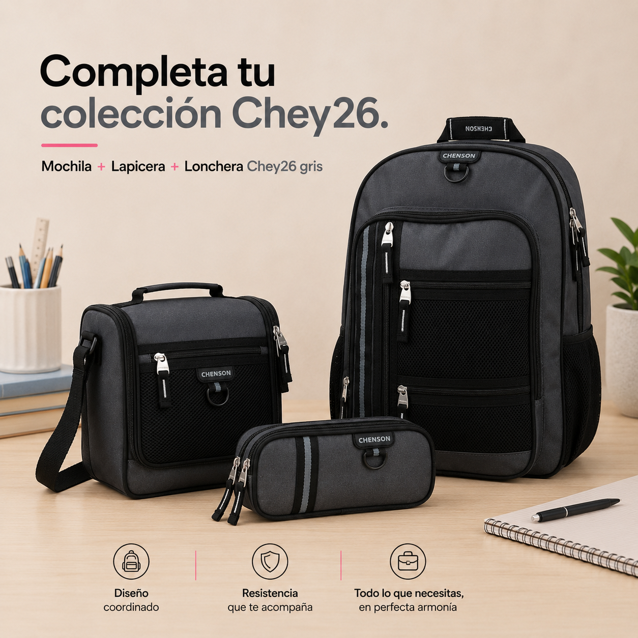 Lapicera Gris Chenson Chey26 | Doble Compartimento y Organización