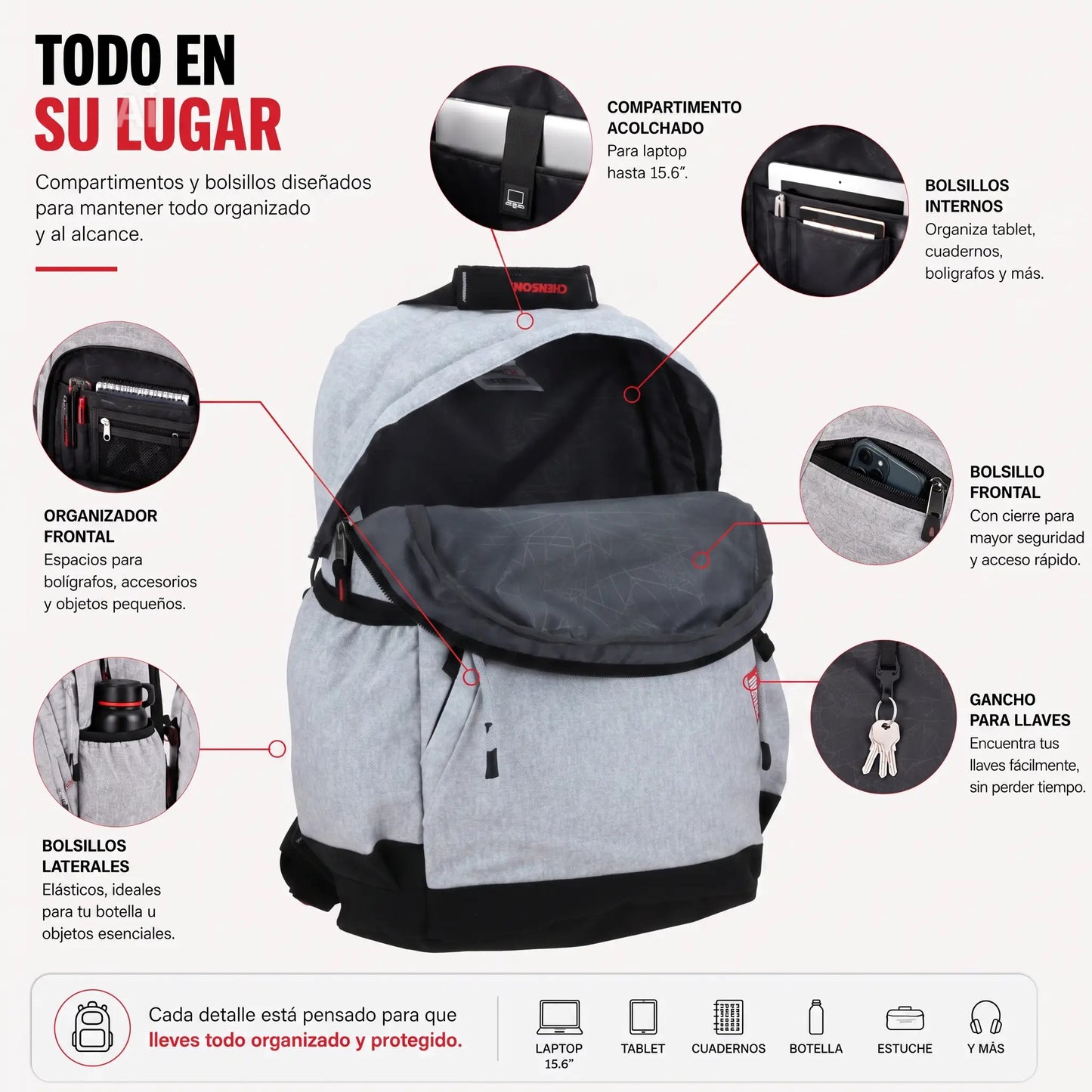 Mochila Chenson Miles Morales Hood Gris | Escolar y Casual